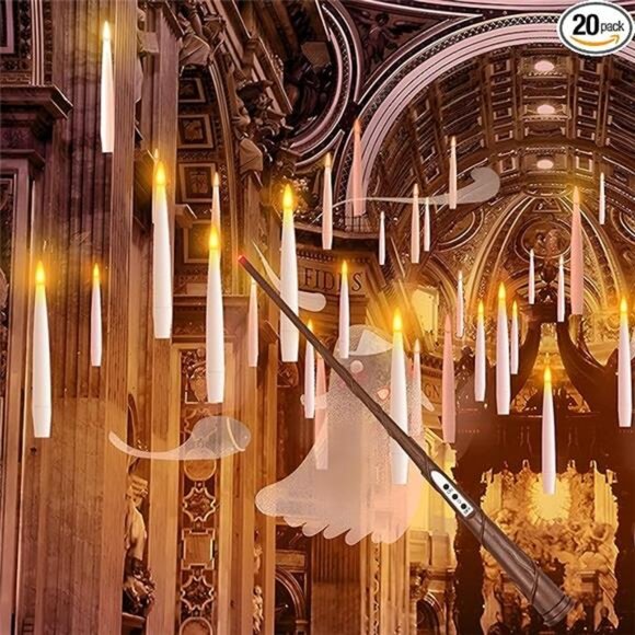 Floating Candles with Wand, Halloween Decoration 20 PCs Magic Hanging Candles - Picture 7 of 7